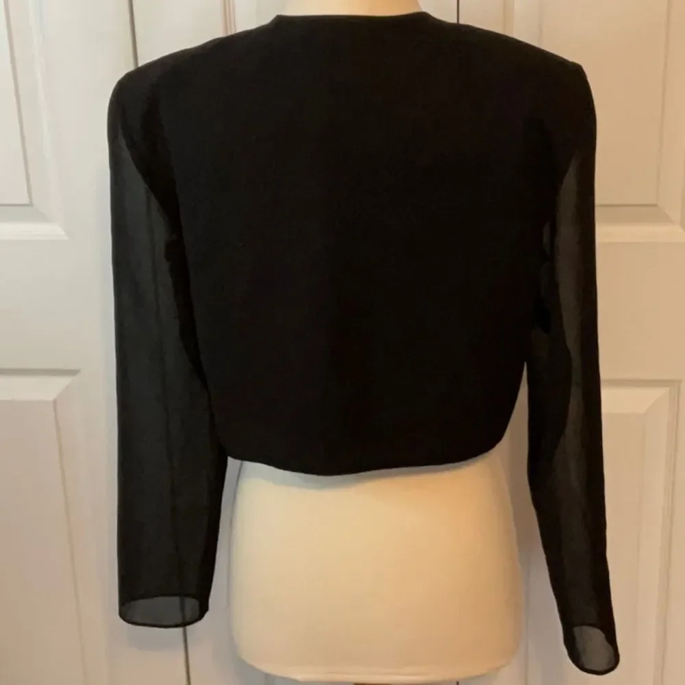 R &‎ K Originals Blazer Jacket Coverup Black Sheer Sleeves Size 12